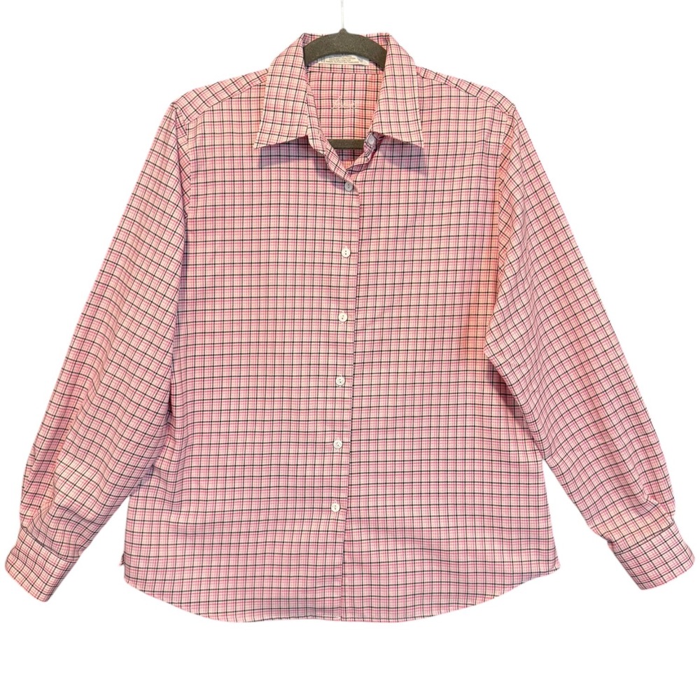 Foxcroft Pink Black Plaid Button Down Shirt Wrinkle Free Long Sleeve Womens 12